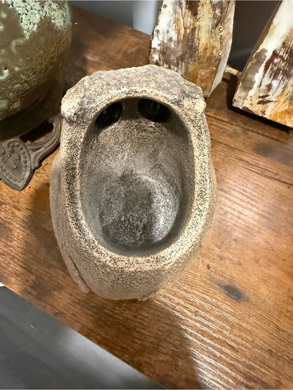 Textured Stone-Look Owl Figurine with Yellow Eyes by Winstone Editions. - Picture 4 of 6